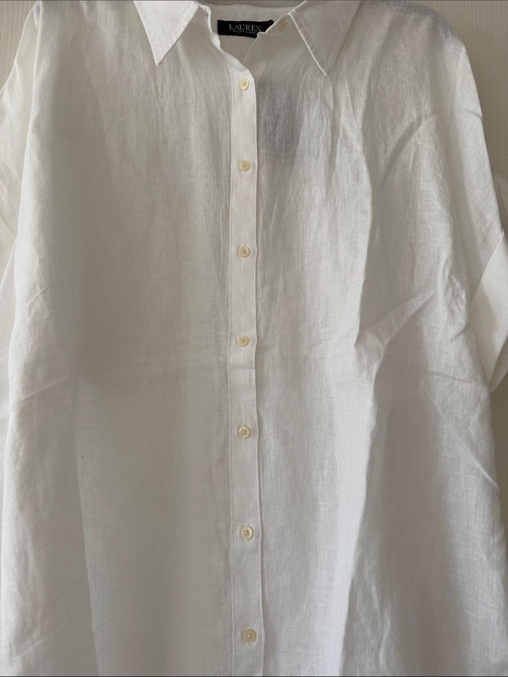 Ralph Lauren White Short-Sleeve Linen Button Front Shirt - Picture 8 of 9